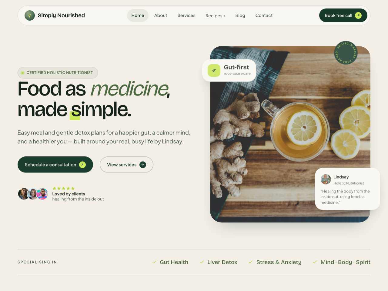 Simply Nourished Nutrition website preview